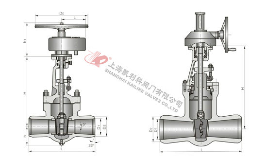 Z561H高温高压焊接闸阀(伞齿轮)外形结构图